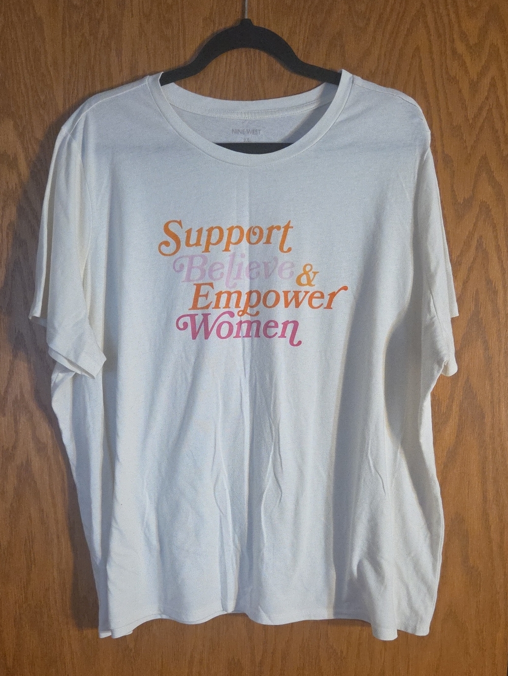 Nine West Cream Graphic Tee with Orange and Pink Lettering,  Size 2x